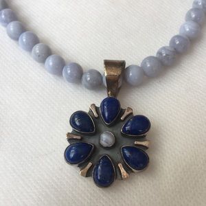 Lace Agate, Lapis Gem Necklace 925 Sterling
